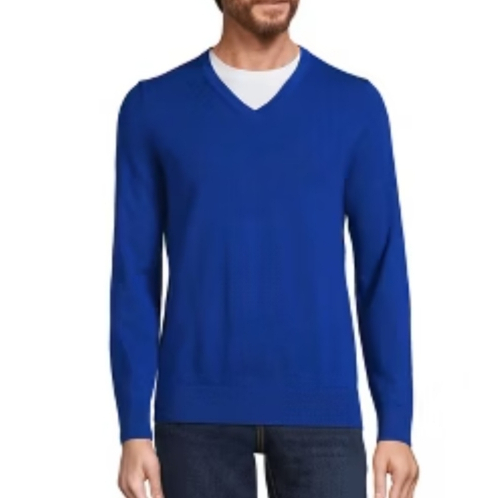 Lands' End Men's V-Neck Sweater XXL Tall 2XLT Royal Blue Used Like New